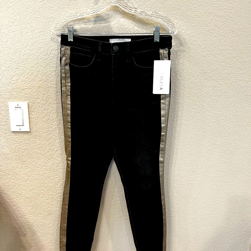 NWT Athleta jeans with silver stripe detail down legs